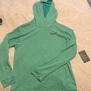 Boys XL Nike green hooded dri-fit long sleeve athletic shirt.